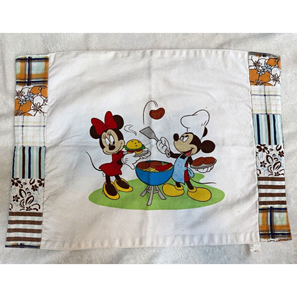 Vintage 1987 Disney Mickey & Minnie Mouse BBQ Placemat Patchwork Cotton-one